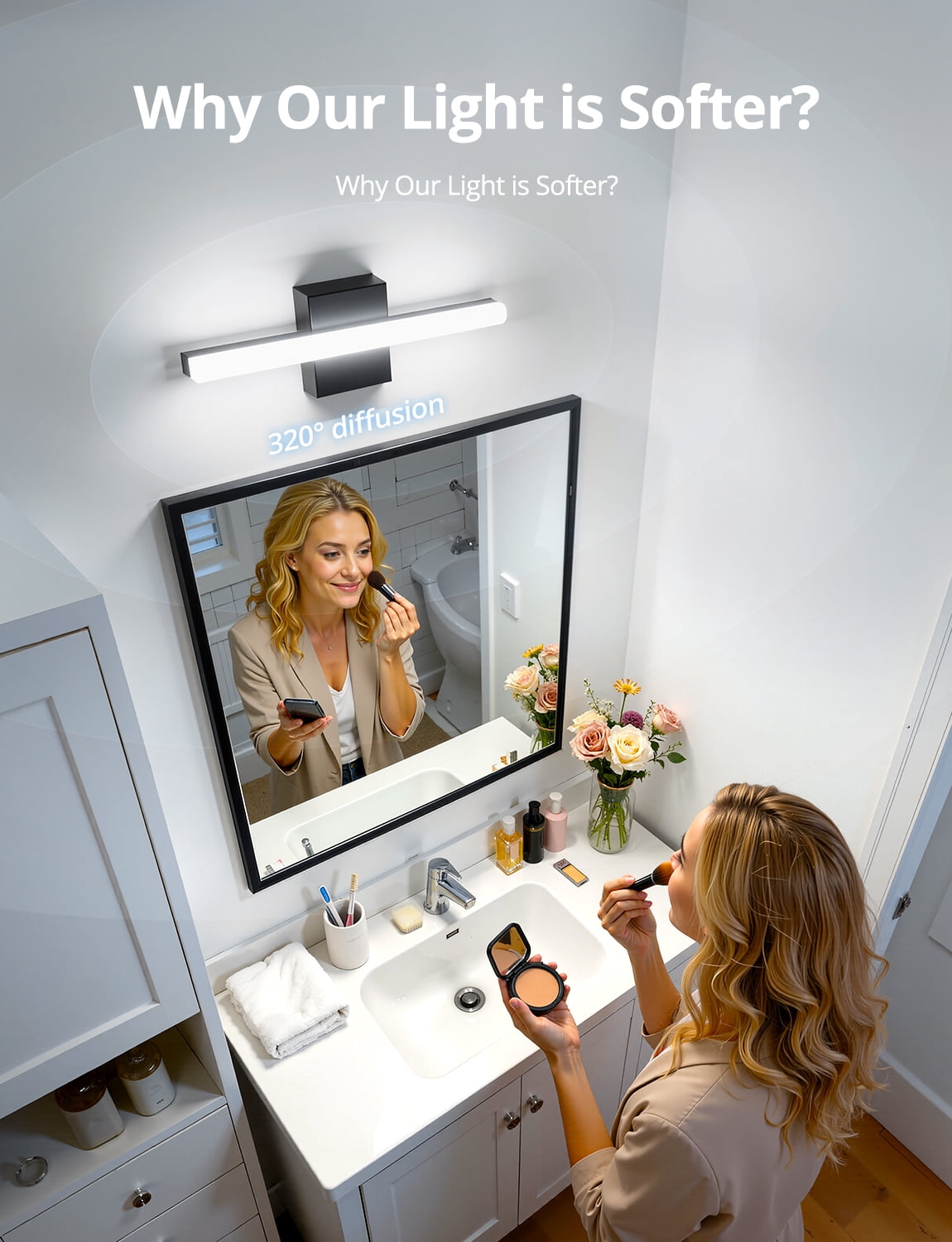 Combuh LED Bathroom Wall Light Bar Modern Acrylic Vanity Lighting Fixtures Over Mirror, 16 Inch 9W Black Restroom Lights Cool White 6000K for Kitchen Bedroom