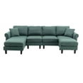 thumbnail image 4 of Sectional Sofa Couch,L Shaped Upholstered Sofa Couch with Movable Ottoman,Modern Linen Accent Sofa Set with Wood Legs for Home, Apartment, Office, Emerald, 4 of 7