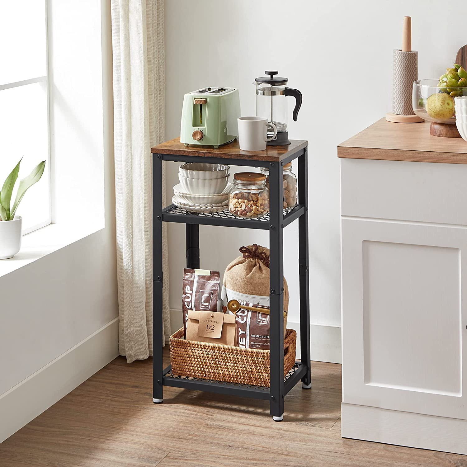 VASAGLE Tall Side Table, Telephone Table End Table with 2 Mesh Shelves for Living Room Bedroom Home Office