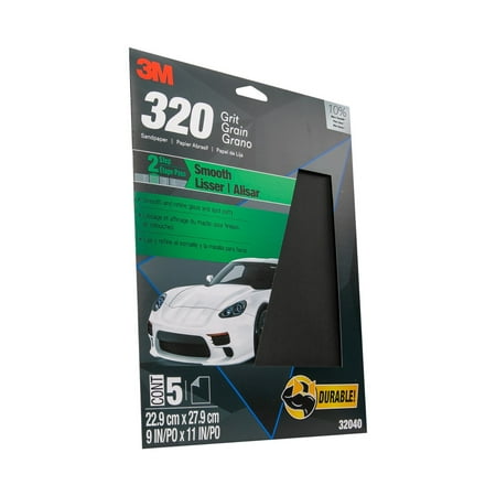 3M Wetordry Sandpaper, 32040, 320 Grit, 9 inch x 11 inch, 5 Pack