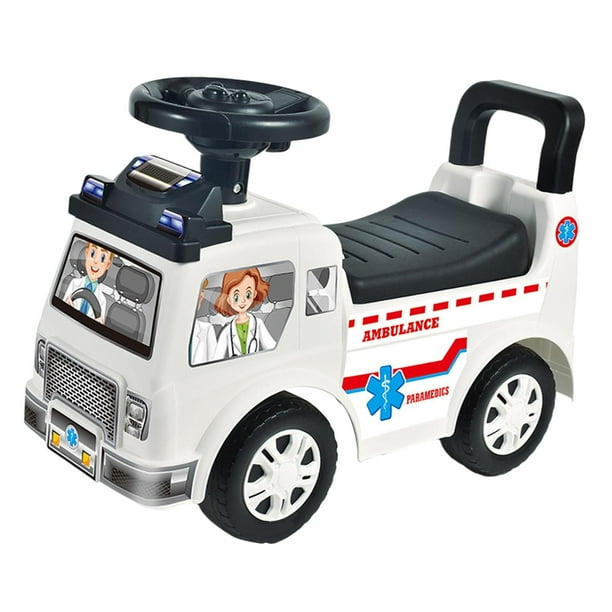 Coche de paseo para niños con música, desarrolla motricidad fina, ruedas estables y suaves, ideal como regalo de cumpleaños, juguete de fiesta para blanco