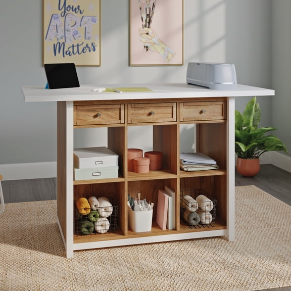 Sauder Craft Pro Series Work Table with Drawers, Sindoori Mango Finish