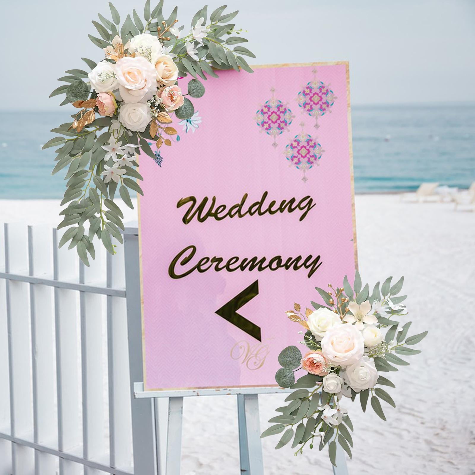GUOOL 2 Pieces Wedding Arch Flowers Welcome Sign Decoration Corner Flowers Artificial Flowers for Ceremony Birthday Window Ornament Champagne