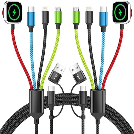 Essential 4-in-2 multifunctional charging cable with charger, 2 packs of 5-foot nylon charging cable, / mobile phone charging cable suitable for 17-5,, 25-21, cruise ship/automobile/home use