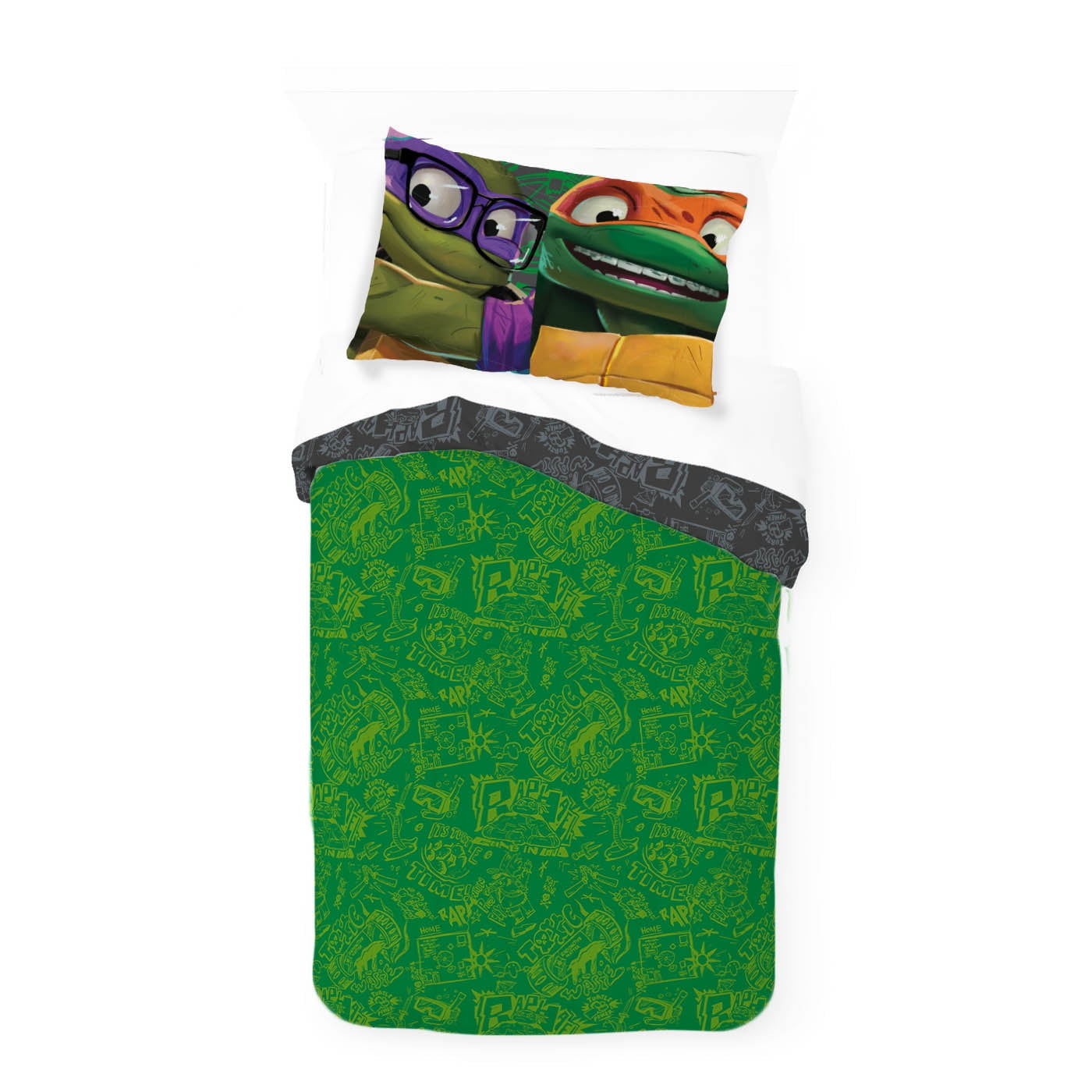 Teenage Mutant Ninja Turtles Kids 2 Piece Grey Reversible Comforter and Pillowcase Bedding Set, Twin/Full