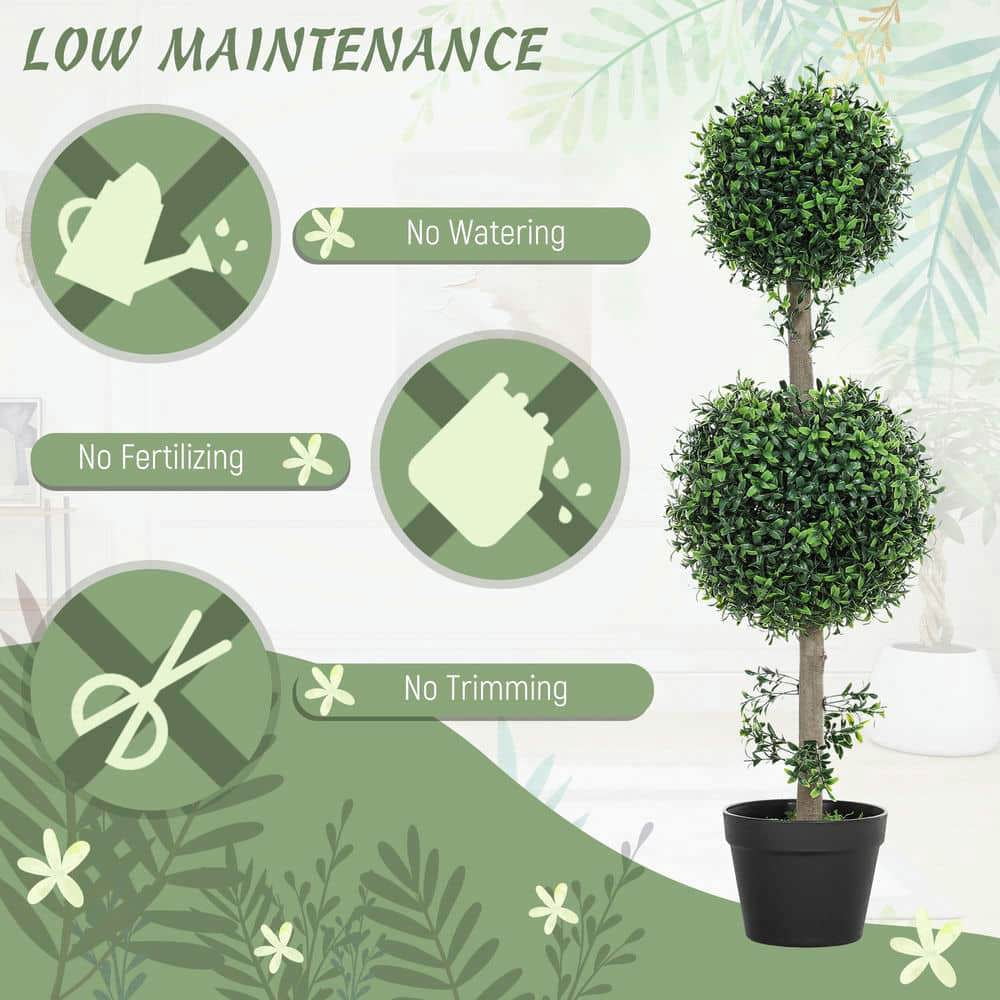 Yardi Yarda 36 Inch High Artificial Ball Boxwood Topiary Trees Set of 2, Fake Plants in Pot for Indoor, Green