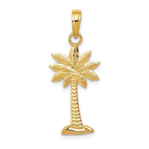 FB Jewels 14K Gold Polished and Textured 2-D Palmetto Palm Tree Pendant