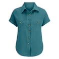 thumbnail image 3 of Breezora Unique Ladies Short Sleeve Shirt with a Detailed Buttoned Lapel and Functional Pleated Pocket Design Offering a Smart Casual Look for Work or Leisure S Size Blue, 3 of 9