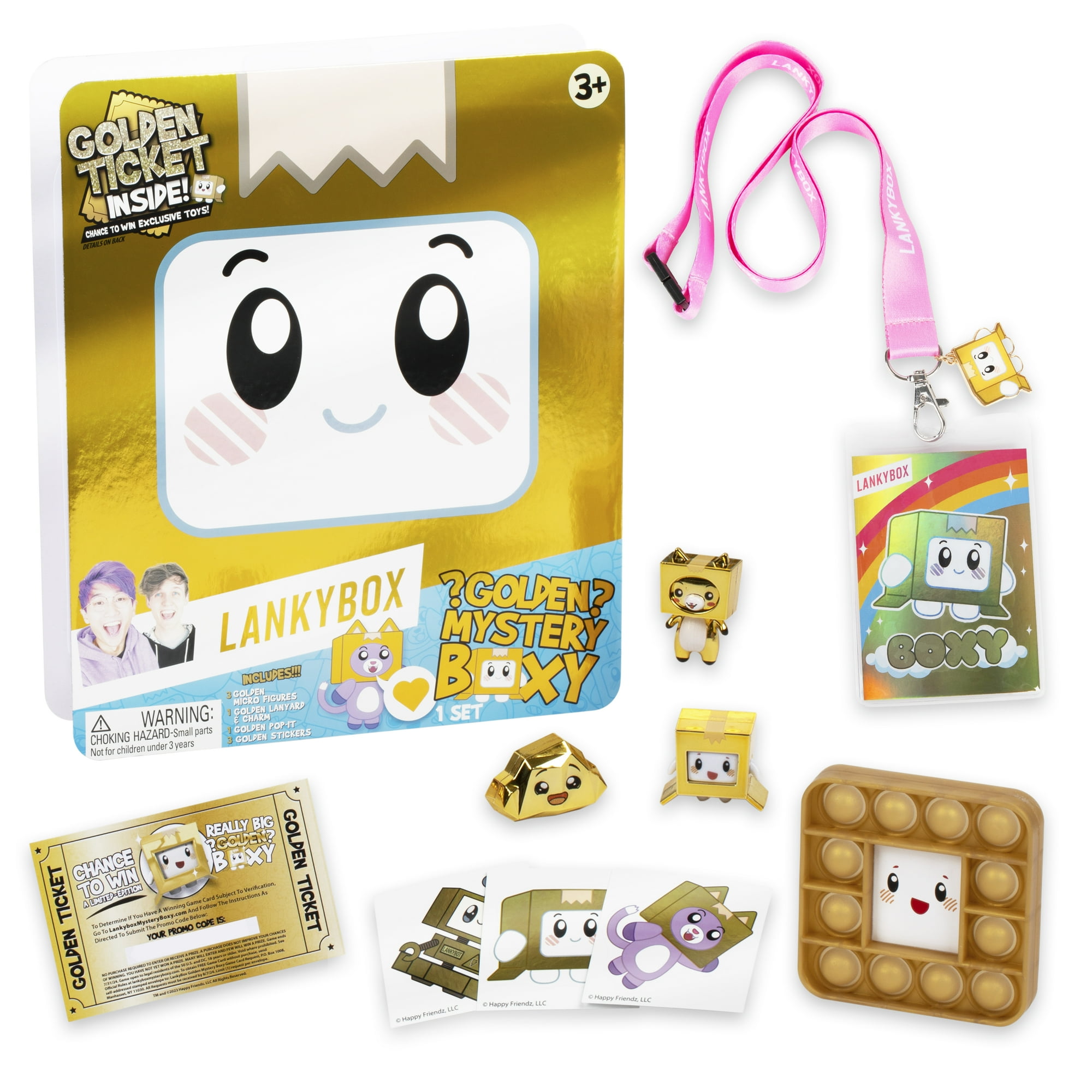Lankybox Golden Mystery Surprise Boxy, Walmart Exclusive, Official Merchandise, 9 Toys to Discover