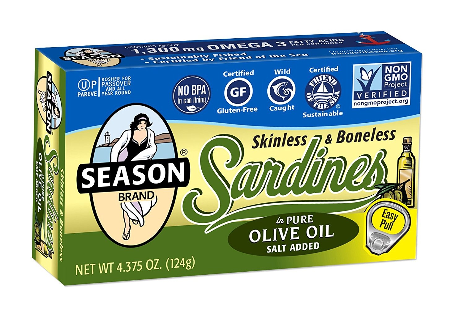 Season Skinless & Boneless Sardines in Oil, 4.375Ounce Tins (Pack of