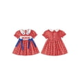 thumbnail image 2 of BemeyourBBs Toddler Baby Girl 4th of July Dress Outfit Little Baby Girl Patriot Independence Day Dress Summer Smocked Dress Puff Short Sleeve Doll Collar Star Stripes Print Bow Decor A Line Dress, 2 of 9