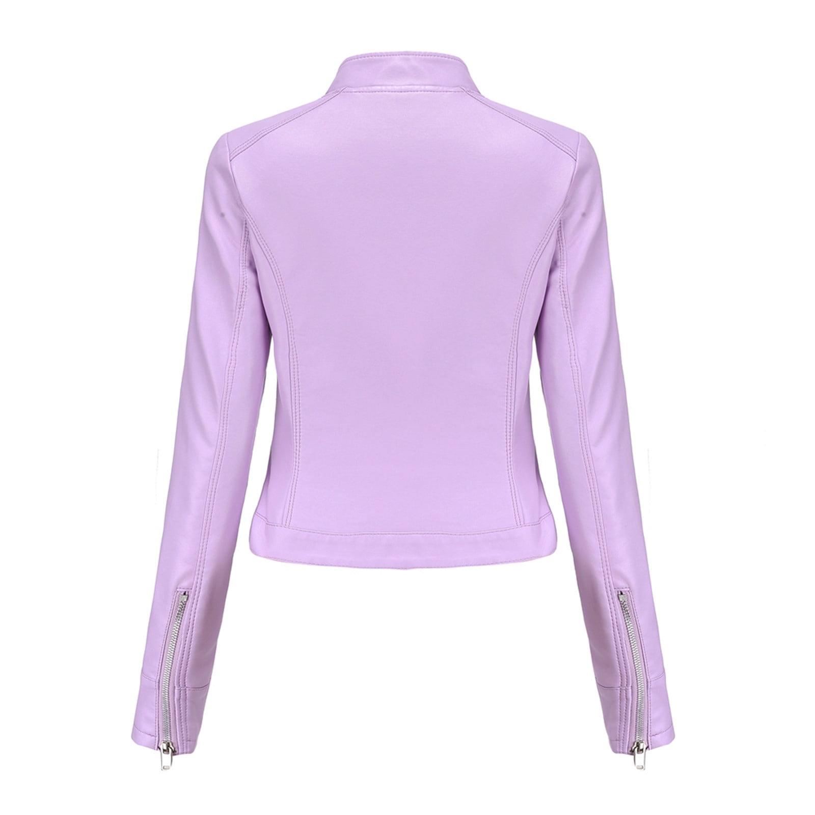 IROINNID Women's Faux Leather Jacket Long Sleeve Casual Biker Zip Up Jacket,Pink