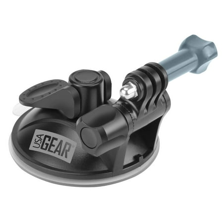 USA Gear Suction Cup Mount for Action and Compact Cameras with Universal Action Mount and Tripod Screw Adapter - Works with GoPro, Sony, Toshiba and More