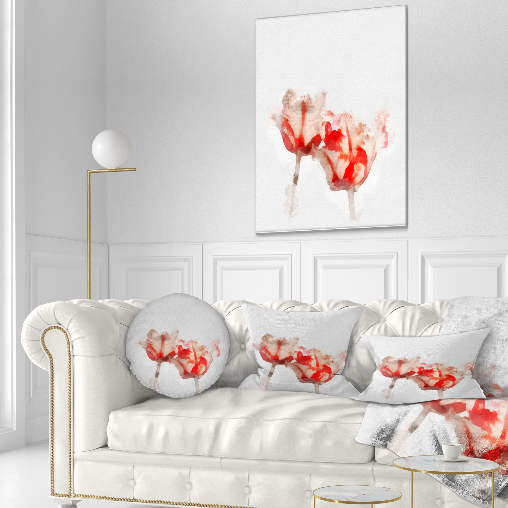 Designart Colorful Watercolor Roses on White - Floral Throw Pillow - 12x20