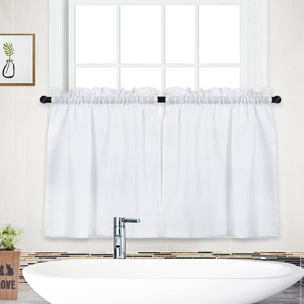 CAROMIO Tier Curtains, Waffle Weave Textured Short Curtain for Bathroom