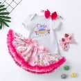 thumbnail image 4 of Gibobby Mamelucos para bebe niña Traje de un año con estampado de arcoíris para niña, traje de falda superior de manga corta de verano, conjunto de 2 piezas(Rosa caliente, 3-6 Meses), 4 of 5