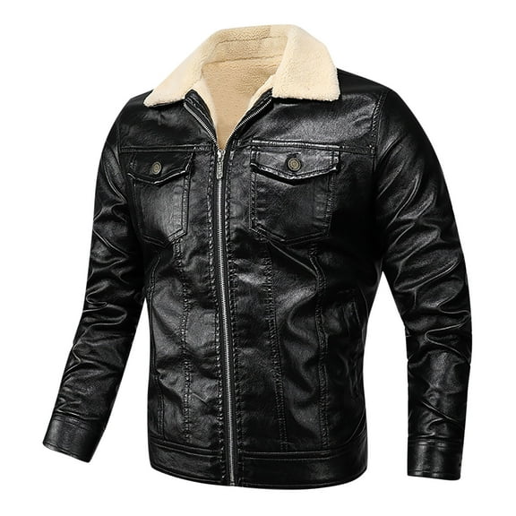 XWSHYW Fall Jackets for Men Mens Plus Velvet Padded Lapel Casual Zipper Side Seam Pocket Jacket Leather Jacket