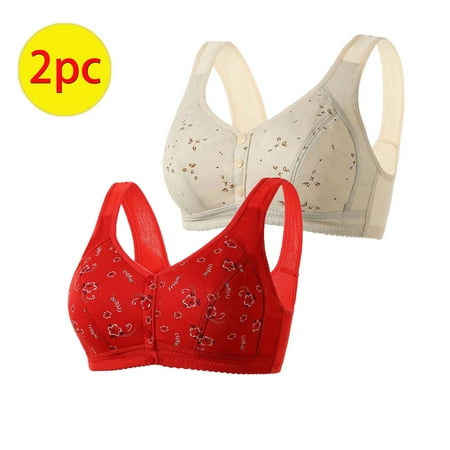 TrendVibe365 Wireless Push up Bras for Women Pack of 2 Daisy Floral Wireless Push up Bralette Padded Snap Front Close Wide Strap Bustier Full Coverage Crop Tank Top Sexy Lingerie Red L