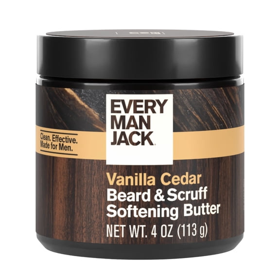 Every Man Jack Beard & Scruff Softening Butter - Vanilla & Cedar Fragrance - Hydrates and Styles Dry, Unruly Beards While Relieving Itch - Naturally Derived w/ Shea Butter & Coconut Oil - 4 oz