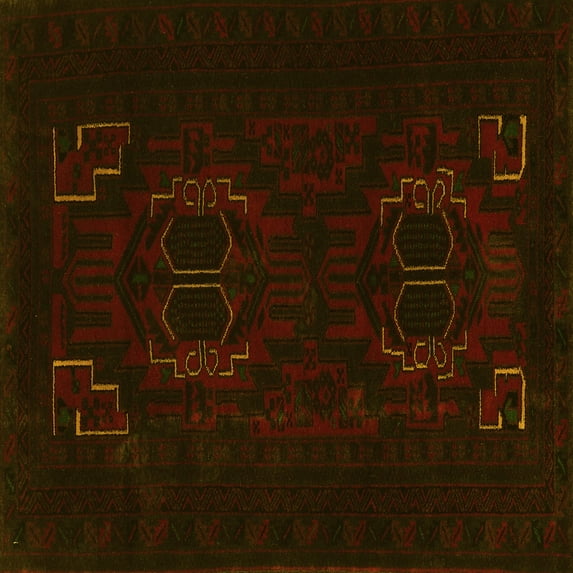 Ahgly Company Machine Washable Indoor Square Persian Yellow Traditional Area Rugs, 8' Square