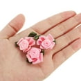 thumbnail image 4 of Uxcell Mini Satin Ribbon Roses Small Rosettes Fabric Flowers with Green Leaves Pink 30 Pcs, 4 of 6