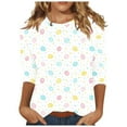 thumbnail image 1 of Bowake T-Shirts de Pâques pour Femmes Été Mignons Hauts Grande Taille pour Femmes Col Rond Manches 3/4 T-Shirts Graphiques Œuf de Pâques, 1 of 5