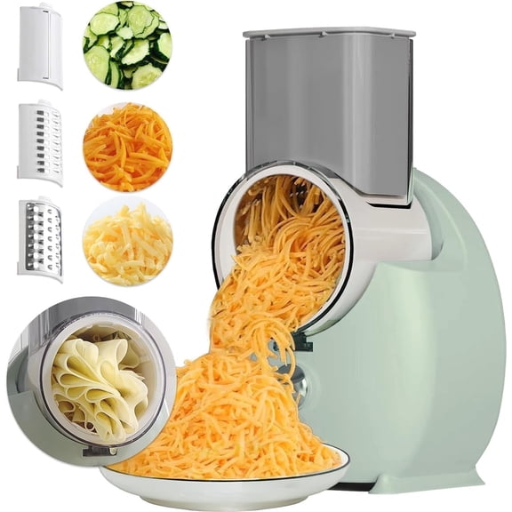 Spalivivre Electric Cheese Grater - Automatic Rotary Cheese Grater with 3 Different Shapes of Blades Vegetable Cutter for Block Cheeses, Fruit, Vegetables, Nuts (White)