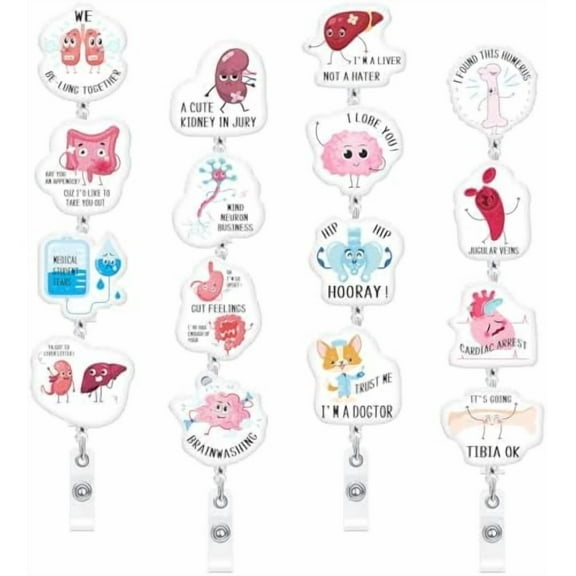 16 Pcs Funny Nurse Badge Reel Retractable Cute Badge Holder Clip Medical Themed Badge Reels Healthcare Worker Gifts for Doctor Teacher Student Employee Office Medical Work Supplies$$Office