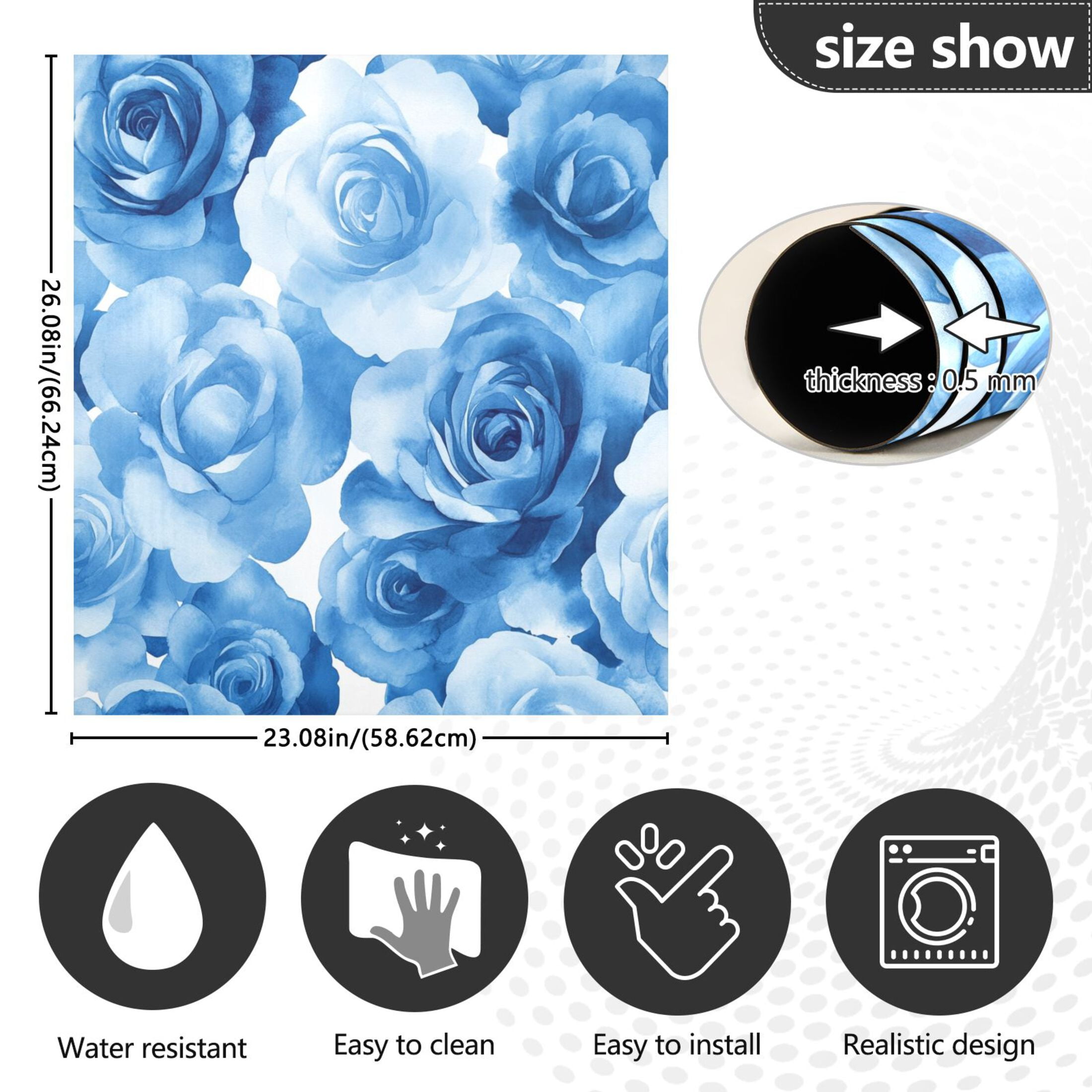 Dishwasher Magnetic Sticker 23x26 Inch Refrigerator Magnetic Sticker Washing Machine Magnetic Sticker Kitchen Panel Magnetic Sticker Home Decor Cartoon Blue Roses Seamless