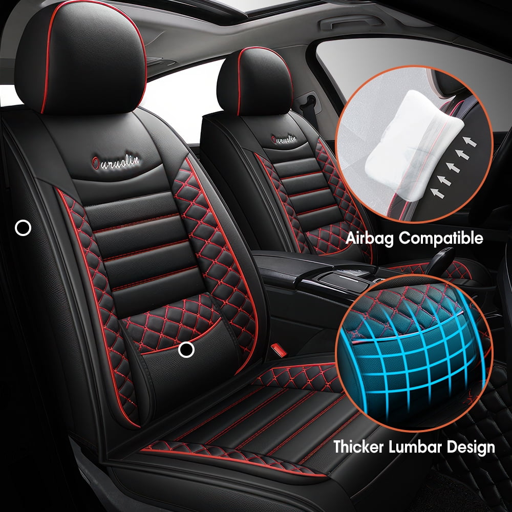 PEPWELL 5Pack Nappa Leather Full Set Car Seat Covers, Universal Fit for Cars/SUV/Sedans, Waterproof Breathable 3D Luxury Design with Airbag Compatibility