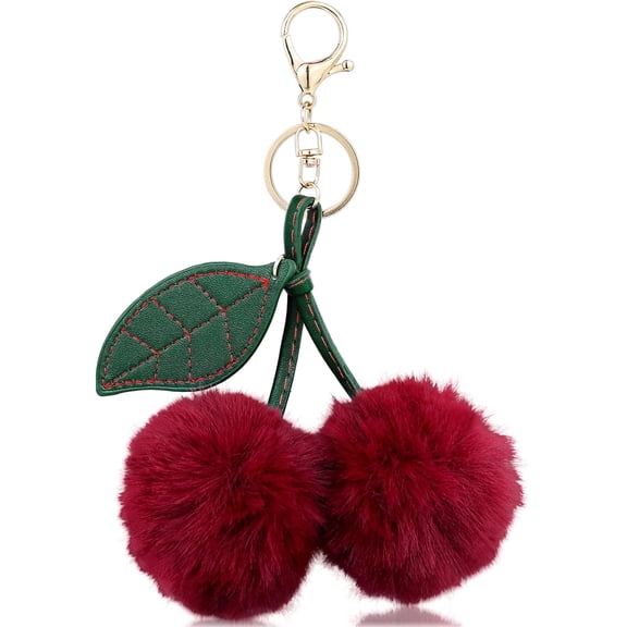 Farcauo Plush Cherry Keychain Cute Bag Charms Stylish Keychains for Women Kawaii Burgundy Purse Charm Car Keyrings