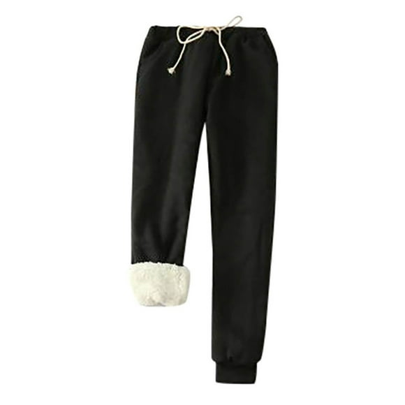 Yuyuzo Winter Sweatpants for Women Mid Waisted Drawstring Butterfly Fluffy Padded Thermal Warm Joggers Pants
