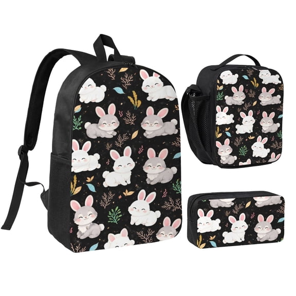 Cute Bunny Backpack Set 3pc ,Backpack with Lunch Bag and Bag 17 Inch