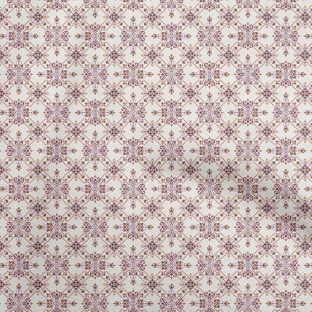 oneOone Polyester Spandex Off White Fabric Asian Ornamental Tile Craft Projects Decor Fabric Printed By The Yard 56 Inch Wide