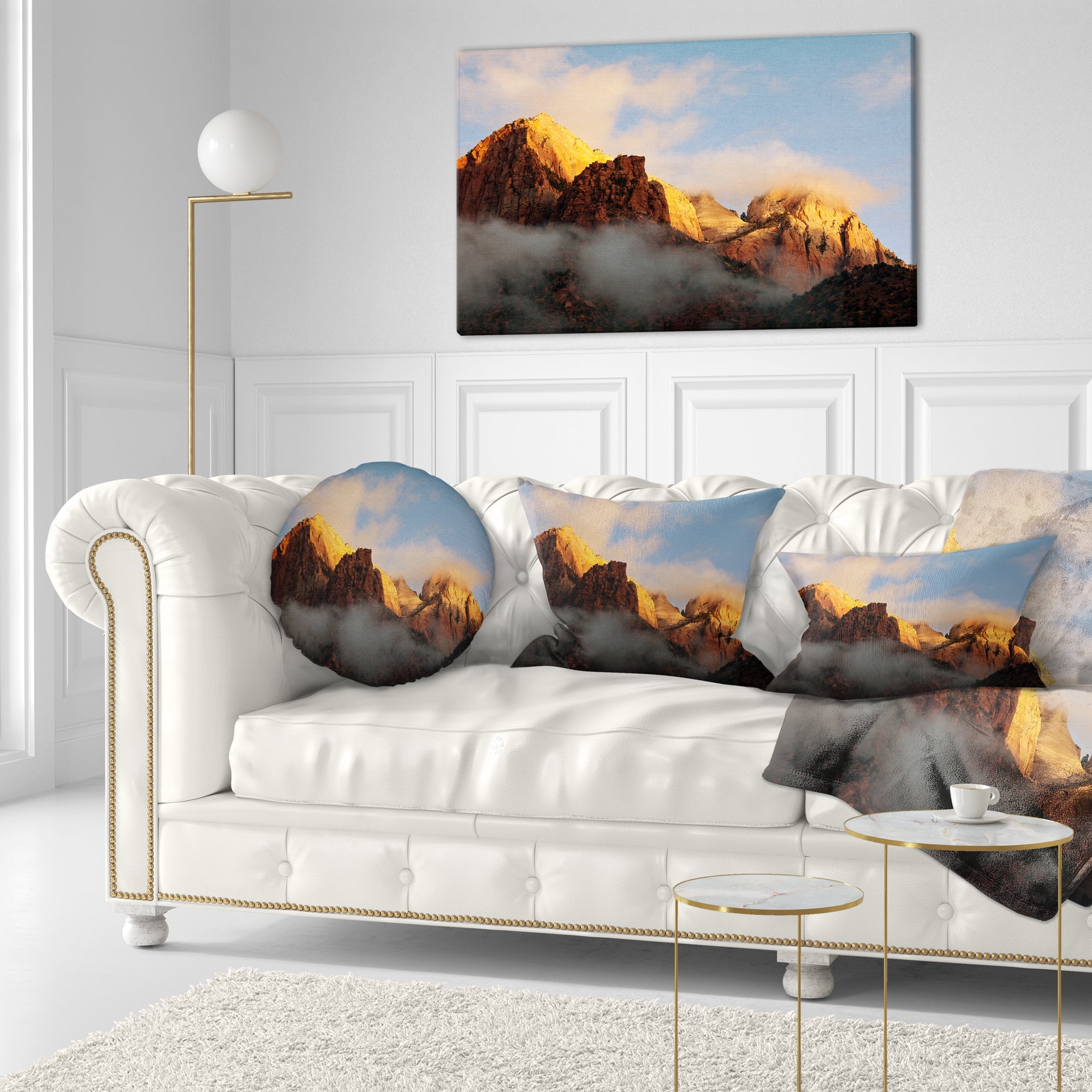 Designart Foggy Hills in Zion National Park - Landscape Printed Throw Pillow - 12x20