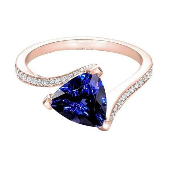 Harry Chad Enterprises 68550 Srilanka Sapphire 2.50 CT Trillion Cut Split Shank Engagement Ring, Size 6.5