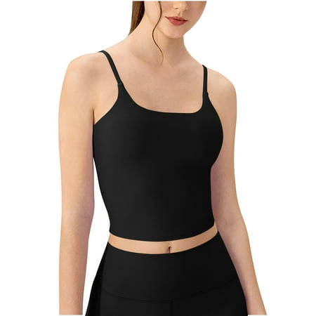 RYDCOT Cami Tank Tops for Women Built in Padded Bra Longline Sports Bra Cropped Tank Tops for Women Workout Fitness Camisole Crop Top Yoga Top Today Black