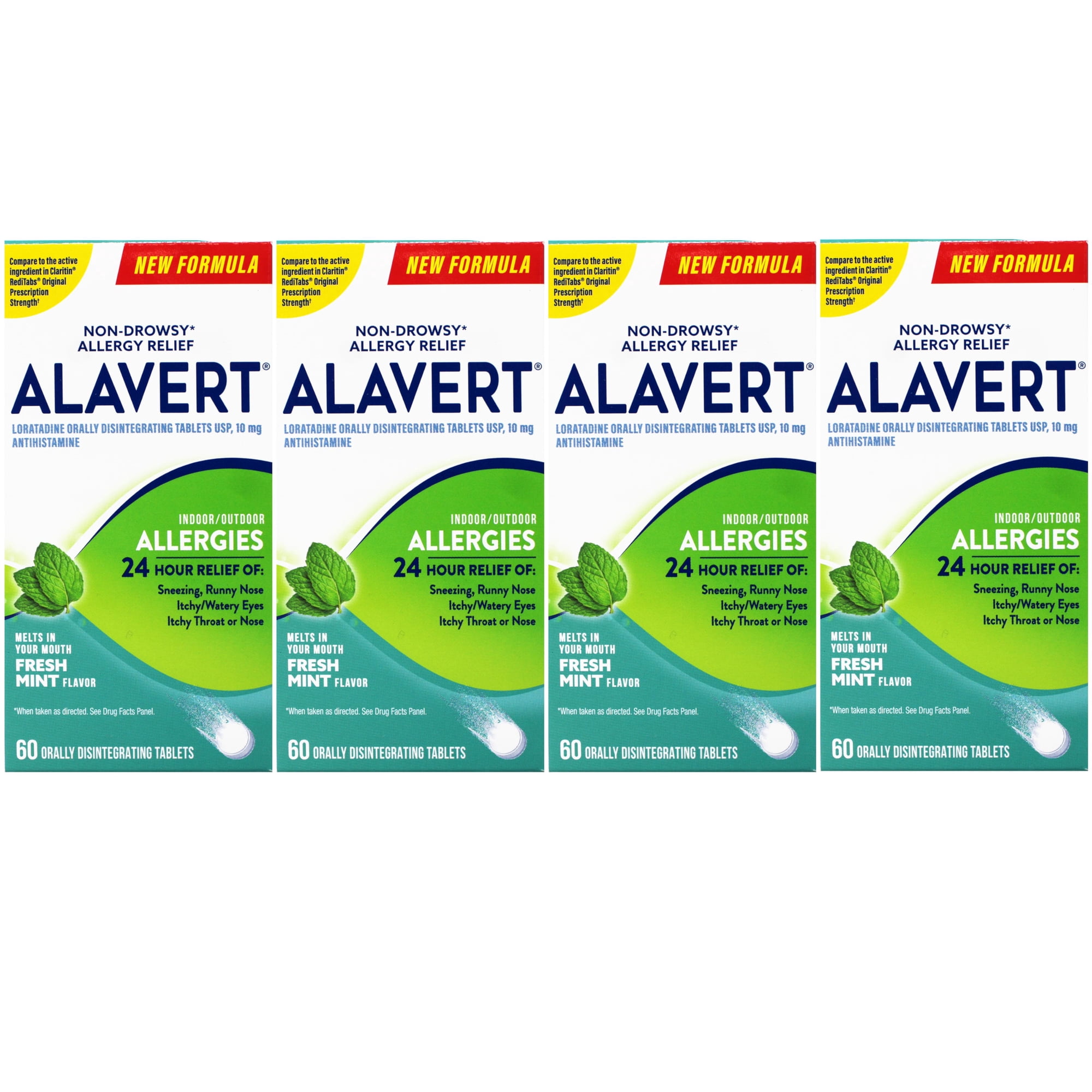 Alavert Allergy 24 Hour Relief, Fresh Mint Flavor, Orally Disintegrating Allergy Tablets, Non-drowsy Antihistamine, Loratadine 10mg, 60 Count - 4 Pack