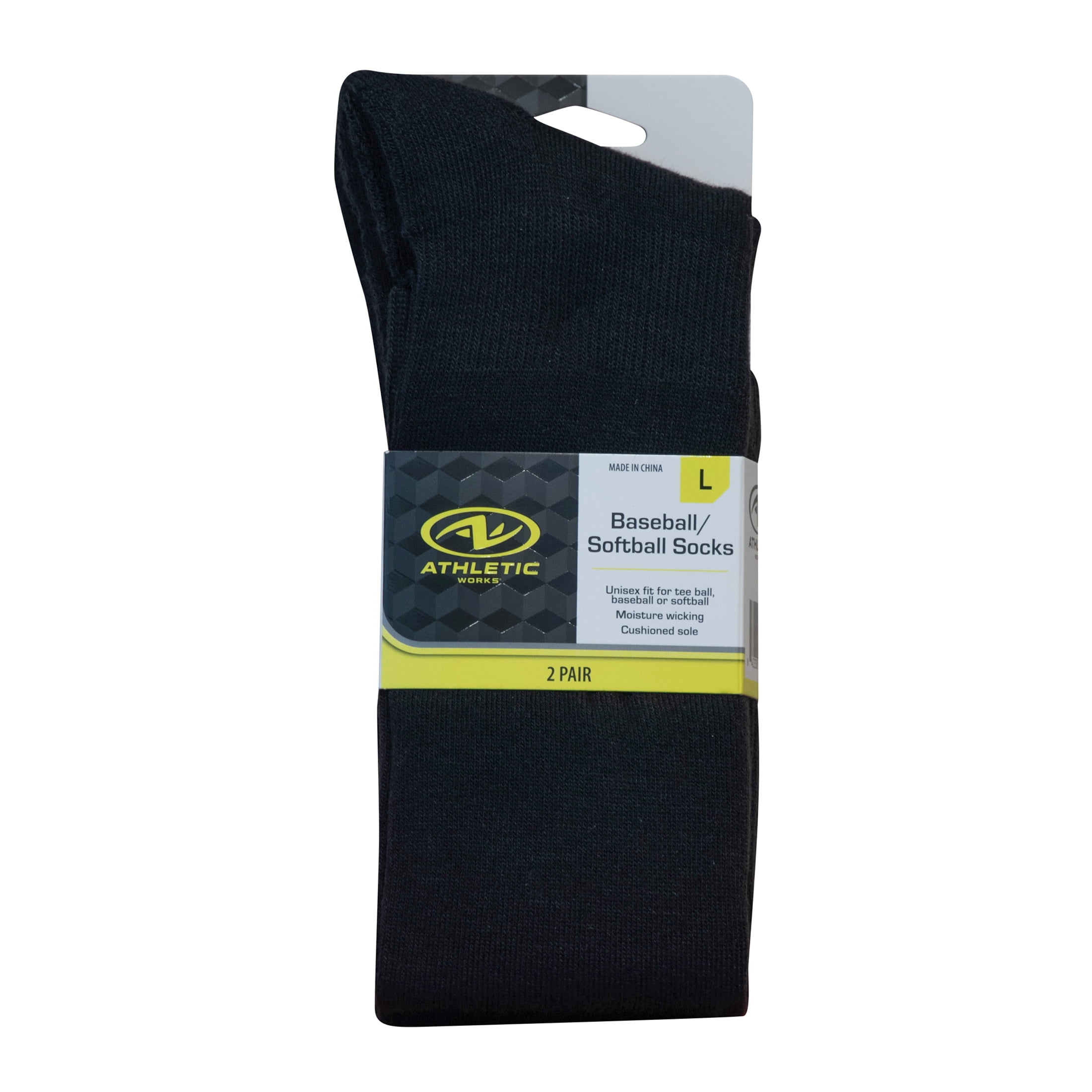 (6 pack) Athletic Works Unisex Baseball/Softball Socks, 2-Pair Pack, Black