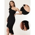 thumbnail image 2 of Vestido de cóctel de un hombro para mujer elegante vestido de sirena ajustado con dobladillo de cola de pez Negro M, 2 of 5