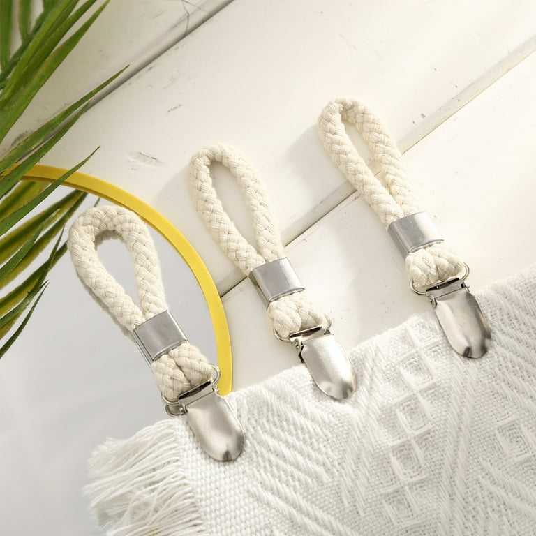 4 Tea Towel Clips Cloth Hanger Holder Brackets Braided Cotton Loop Ivory