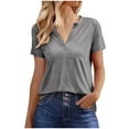 thumbnail image 3 of Womens Summer Tops, Short Sleeve Shirts for Women Casual Loose Fit Solid Color Notch V Neck T-Shirts, 3 of 6
