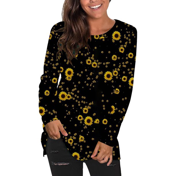 Tops de Mujer Camisas de Manga Larga Moda de Otoño Blusa de Camiseta Informal Con Estampado de Cuello Redondo Odeerbi ODB149196