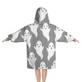 thumbnail image 2 of Gray Halloween White Ghosts Blanket Hoodies for Kids 6-13YR Oversize Wearable Blanket Hoodies for Boys Girls Teens, 2 of 7