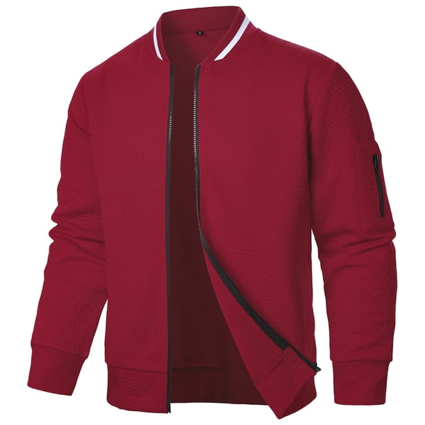 pstuiky hombres de manga larga, Chaqueta de manga larga con cuello alto y cremallera de color liso para hombre Tops de hombre m