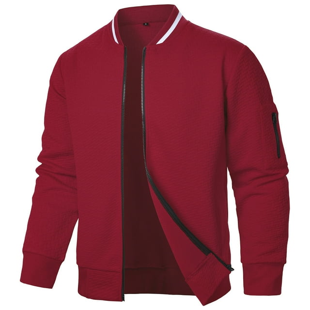 pstuiky hombres de manga larga, Chaqueta de manga larga con cuello alto y cremallera de color liso para hombre Tops de hombre m