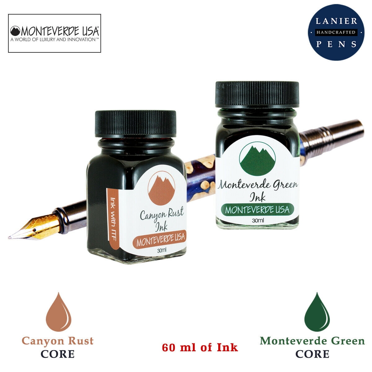 Monteverde 60ml Core Fountain Pen Ink Bottle (30ml Canyon Rust Ink Bottle G309CP, 30ml Monteverde Green Ink Bottle G309MG)