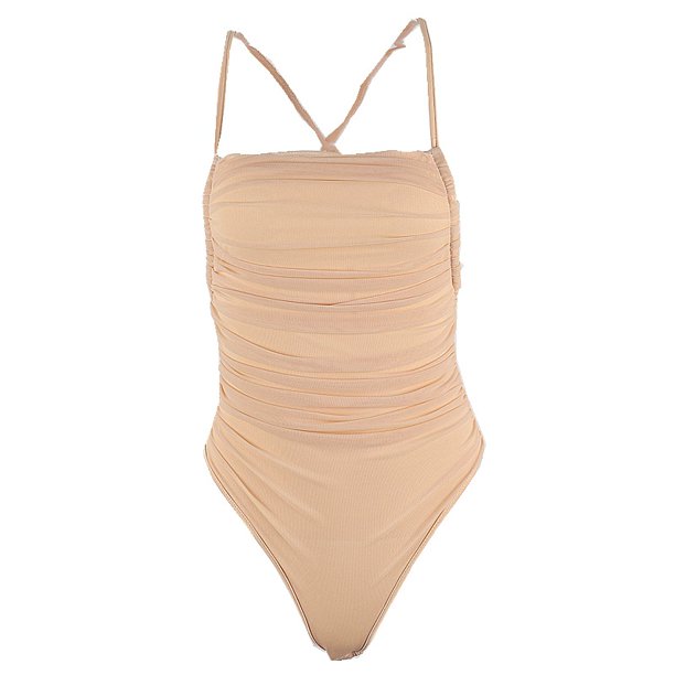 VISgogo, mono ajustado de una pieza para mujer, Color sólido, sin mangas, cuello cuadrado, fruncido en la espalda, chaleco cruzado para fiesta y Club VISgogo moda