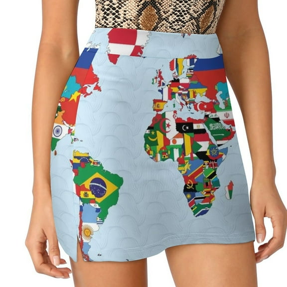 2024 World Map Made Up Of Each Countries Flag Women's skirt With Hide Pocket Tennis Skirt Golf Skirts Badminton Skirts Running