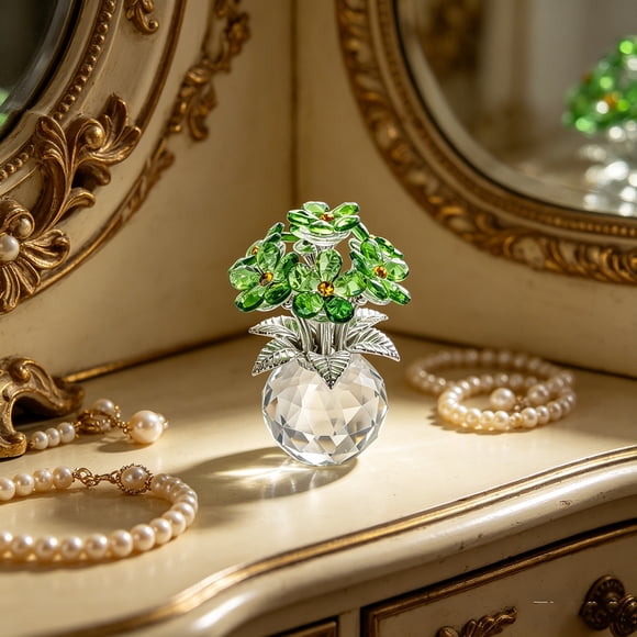 Mini Crystal Flower Vase Ornament Sparkly Floral Figurine For Home Car Decor